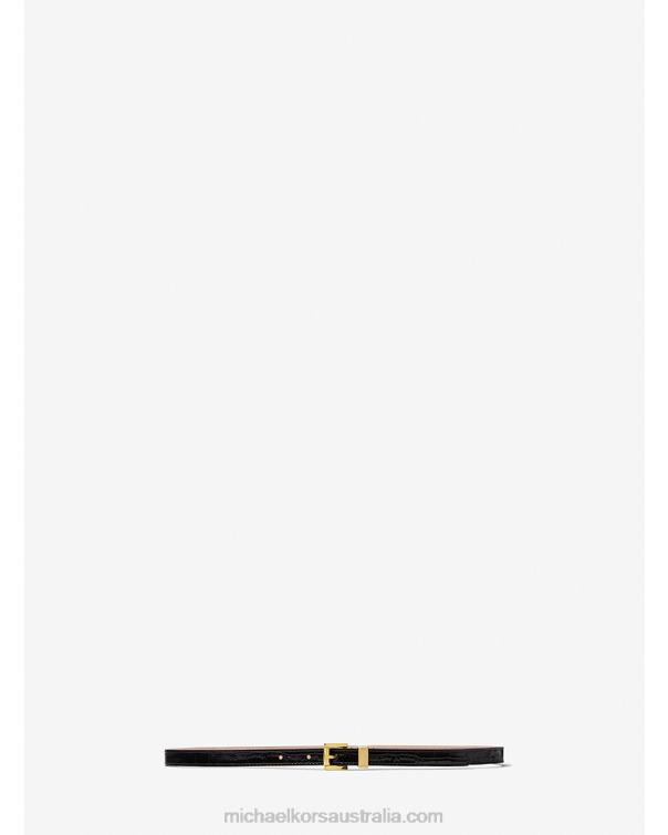 Unisex Black 4T06F3889 Collection Crocodile Embossed Leather Trouser Belt Michael Kors