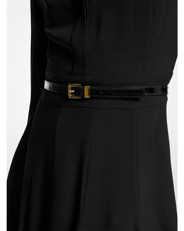 Unisex Black 4T06F3889 Collection Crocodile Embossed Leather Trouser Belt Michael Kors