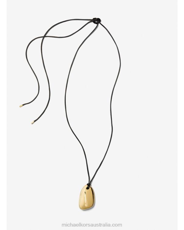 Unisex Gold 4T06F3878 Collection Precious Metal-Plated Brass and Silk Pebble Necklace Michael Kors