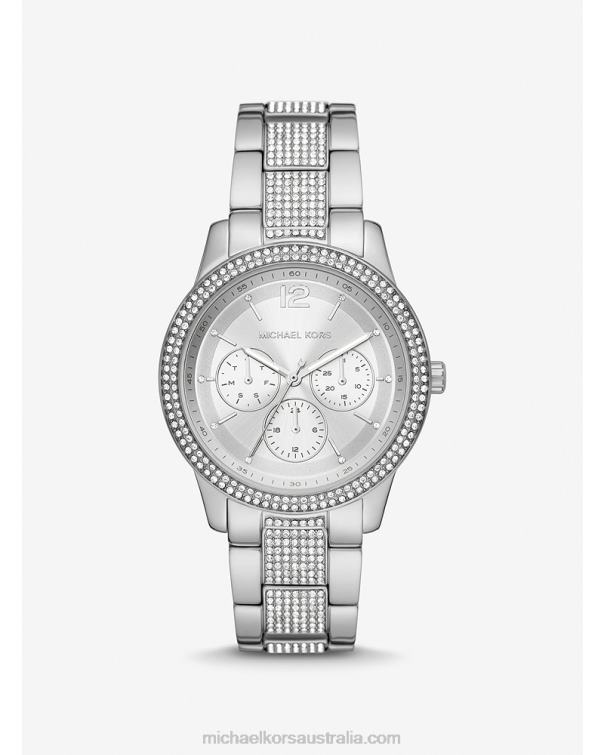 Unisex Silver 4T06F4020 Oversized Tibby Pave Watch Michael Kors