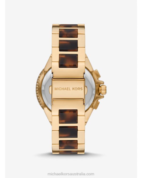 Unisex Tortoise 4T06F3982 Oversized Camille Paveand Tortoiseshell Acetate Watch Michael Kors