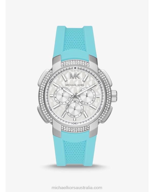 Unisex Turquoise 4T06F3994 Oversized Sydney Paveand Silicone Watch Michael Kors