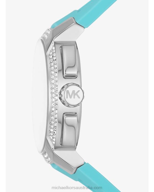 Unisex Turquoise 4T06F3994 Oversized Sydney Paveand Silicone Watch Michael Kors