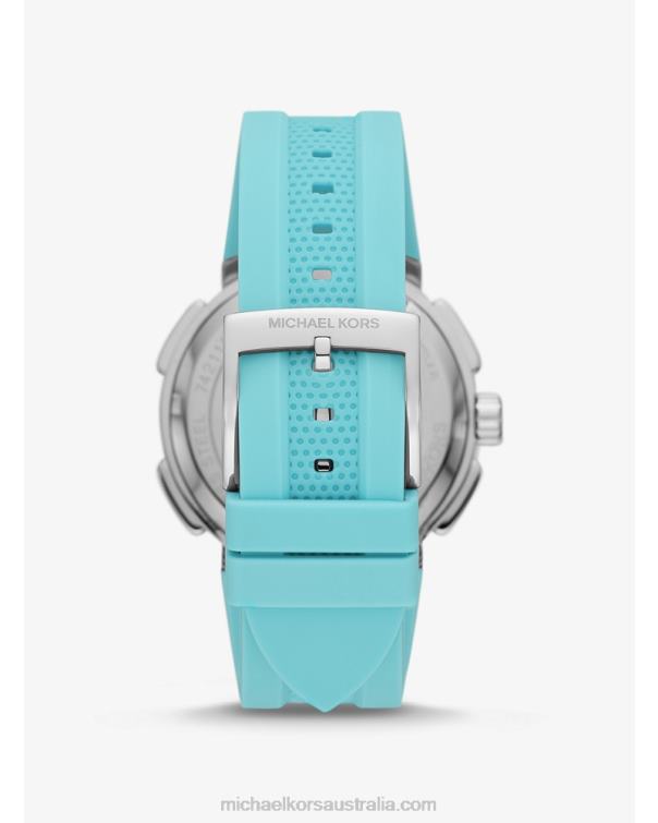 Unisex Turquoise 4T06F3994 Oversized Sydney Paveand Silicone Watch Michael Kors