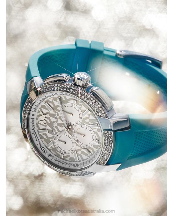 Unisex Turquoise 4T06F3994 Oversized Sydney Paveand Silicone Watch Michael Kors