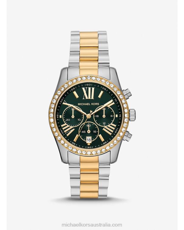 Unisex Two Tone 4T06F3973 Oversized Lexington Pave Watch Michael Kors