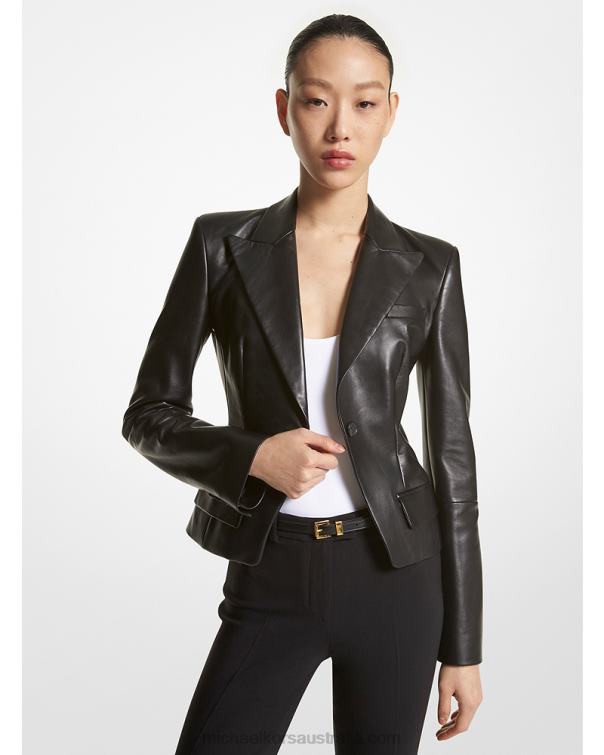 Unisex Black 4T06F3408 Collection Plonge Leather Blazer Michael Kors