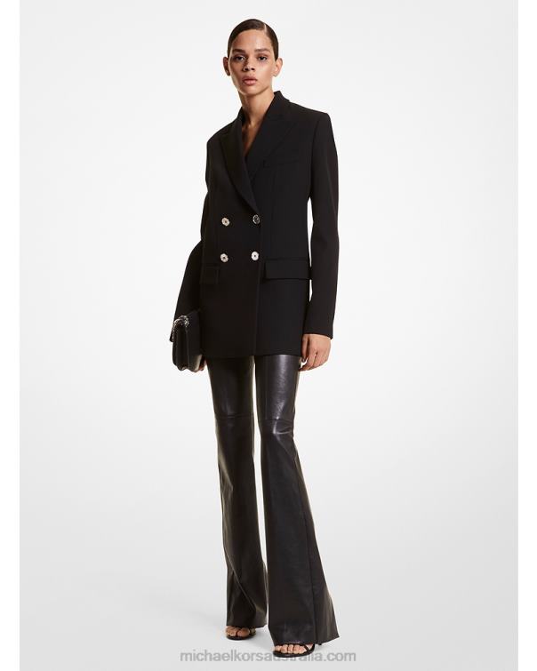 Unisex Black 4T06F3601 Collection Wool Gabardine Double-Breasted Blazer Michael Kors