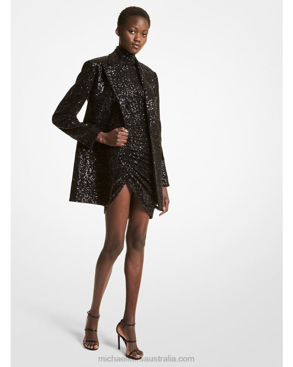 Unisex Black 4T06F3610 Collection Sequined Double Crepe Sable Boyfriend Blazer Michael Kors