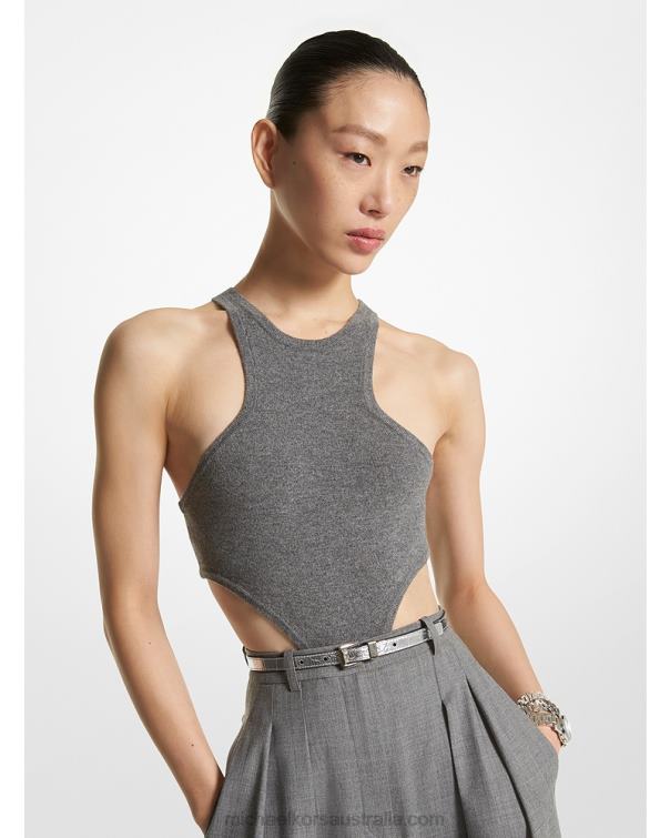 Unisex Banker Grey 4T06F3534 Collection Stretch Cashmere Cutout Bodysuit Michael Kors