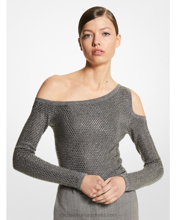 Unisex Banker Grey 4T06F3653 Collection Crystal Embellished Stretch Cashmere Bodysuit Michael Kors