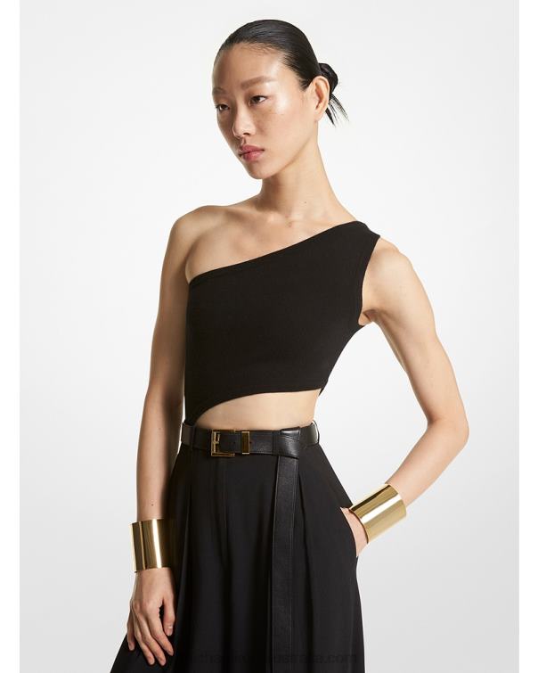 Unisex Black 4T06F3397 Collection Stretch Cashmere Asymmetric Cutout Bodysuit Michael Kors