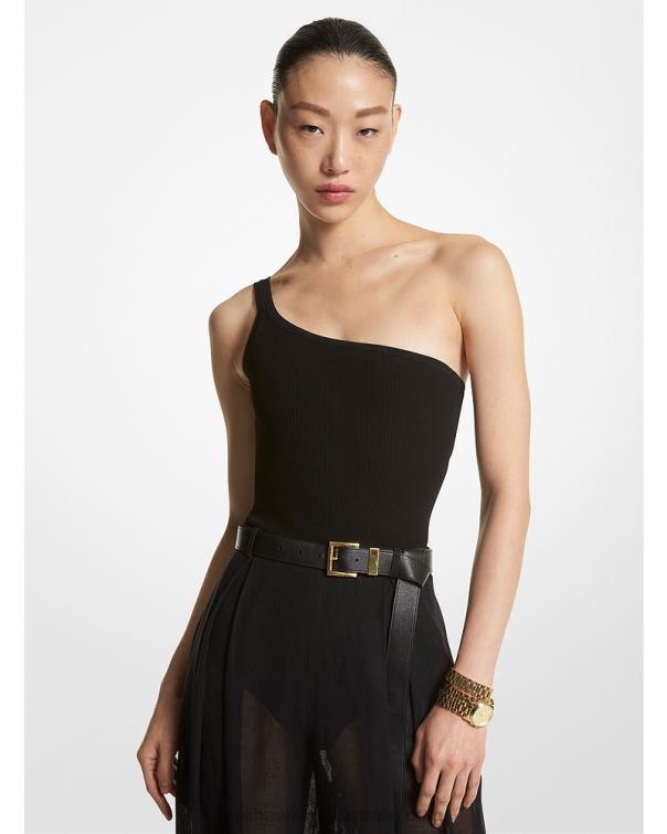 Unisex Black 4T06F3398 Collection Stretch Viscose Asymmetric Bodysuit Michael Kors