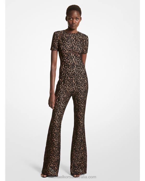 Unisex Black 4T06F3648 Collection Corded Floral Lace Jumpsuit Michael Kors