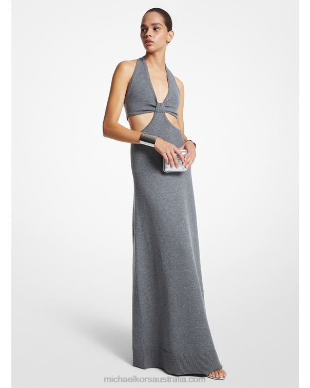 Unisex Banker Grey 4T06F3658 Collection Stretch Cashmere Cutout Halter Gown Michael Kors
