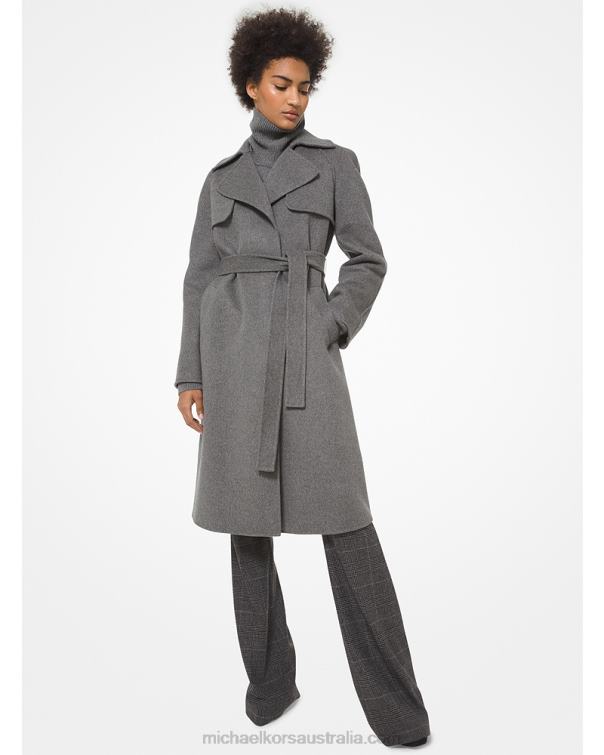 Unisex Banker Grey 4T06F3710 Collection Jennifer Wool Melton Trench Coat Michael Kors