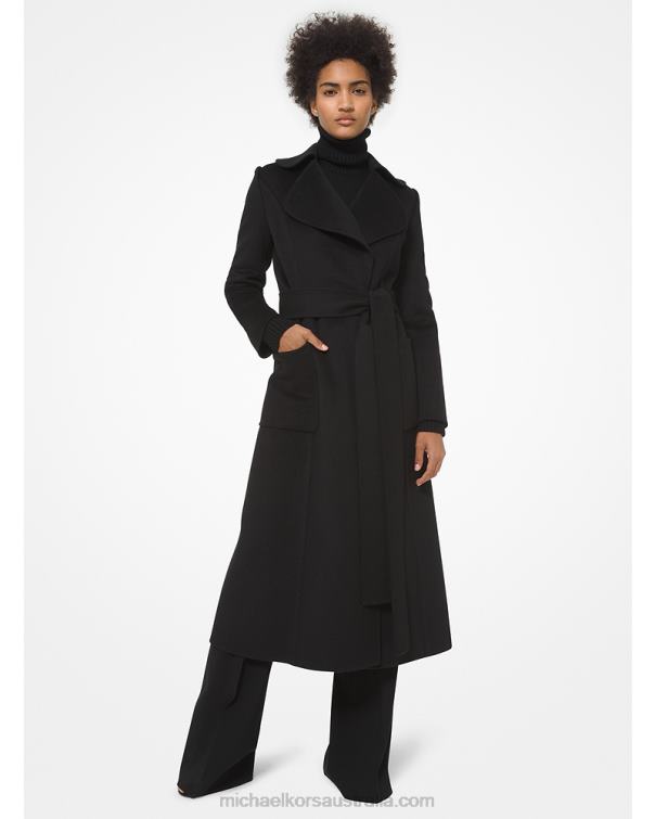 Unisex Black 4T06F3731 Collection Cashgora Blend Belted Coat Michael Kors