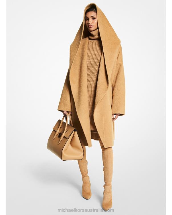 Unisex Camel 4T06F3763 Collection Double Face Alpaca Hooded Coat Michael Kors