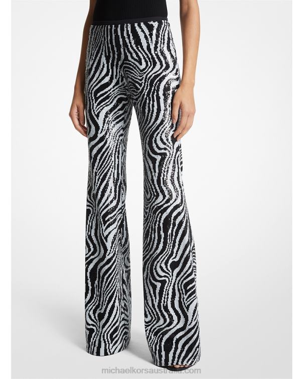 Unisex Black/Optic White 4T06F3582 Collection Zebra Sequined Tulle Pants Michael Kors
