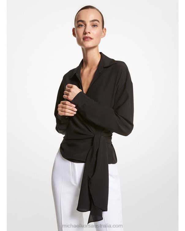 Unisex Black 4T06F3411 Collection Silk Crepe De Chine Wrap Shirt Michael Kors