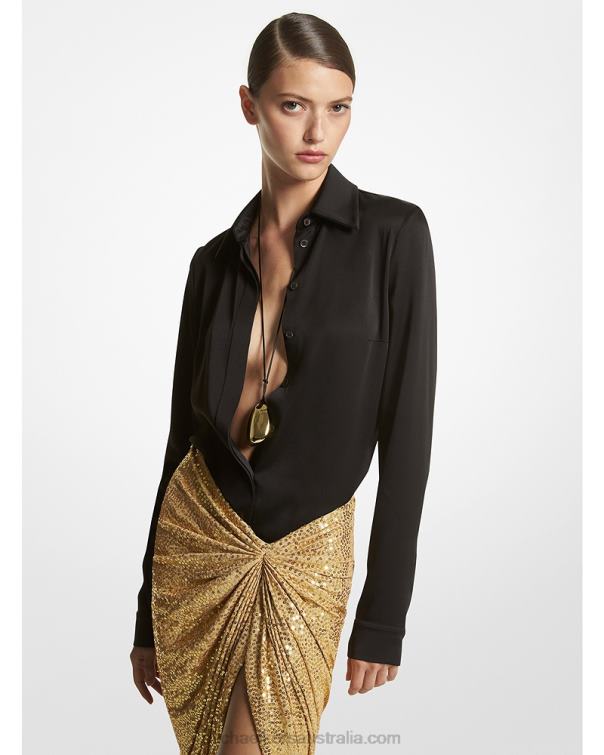 Unisex Black 4T06F3466 Collection Hansen Charmeuse Shirt Michael Kors