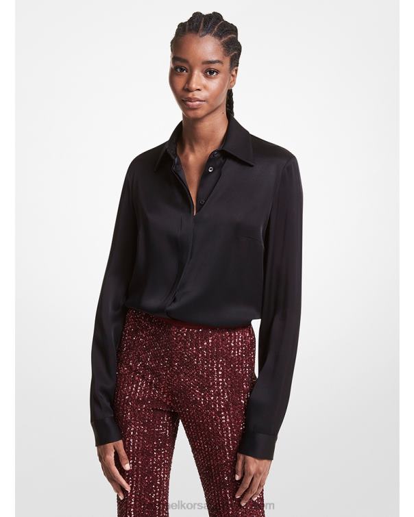 Unisex Black 4T06F3620 Collection Hansen Satin Charmeuse Shirt Michael Kors