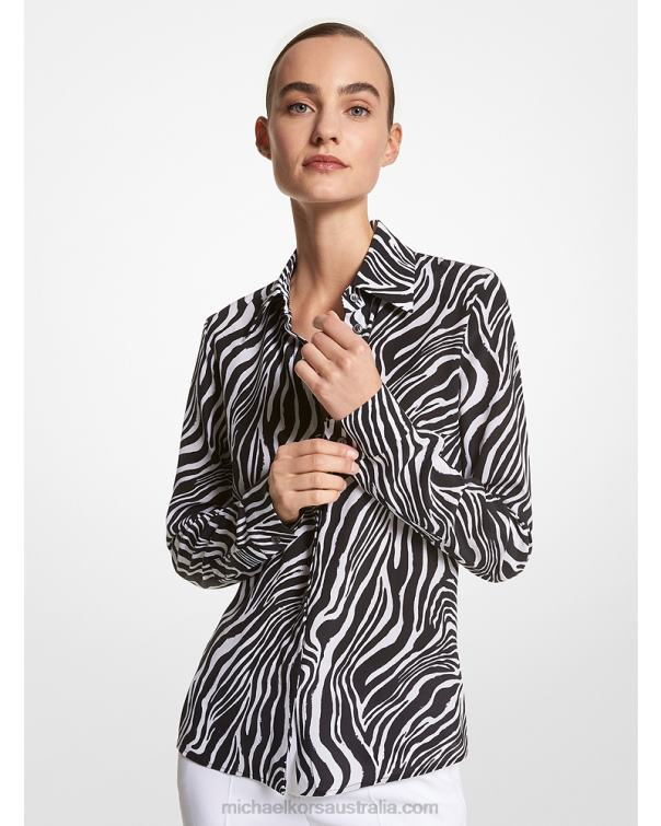 Unisex Black/Optic White 4T06F3581 Collection Hansen Zebra Silk Crepe De Chine Shirt Michael Kors
