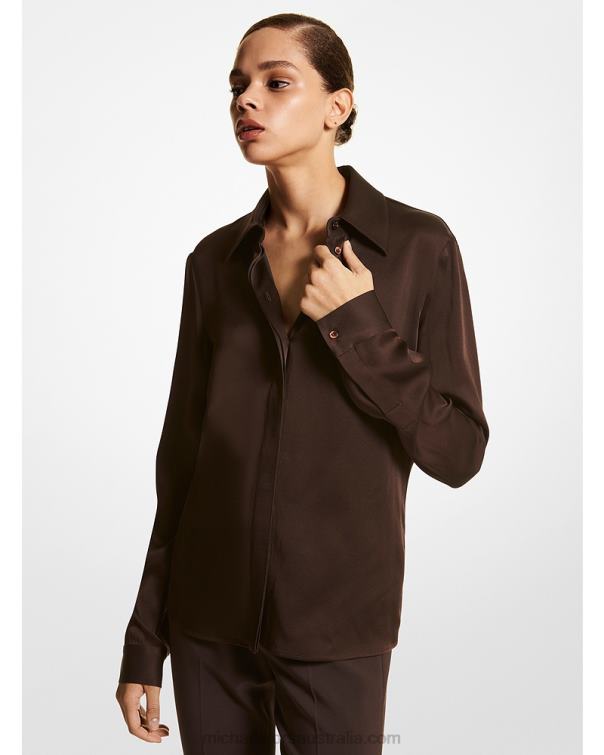 Unisex Chocolate 4T06F3622 Collection Hansen Satin Charmeuse Shirt Michael Kors