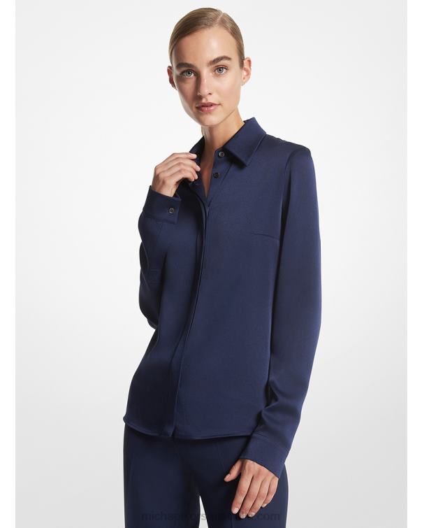 Unisex Navy 4T06F3463 Collection Hansen Charmeuse Shirt Michael Kors