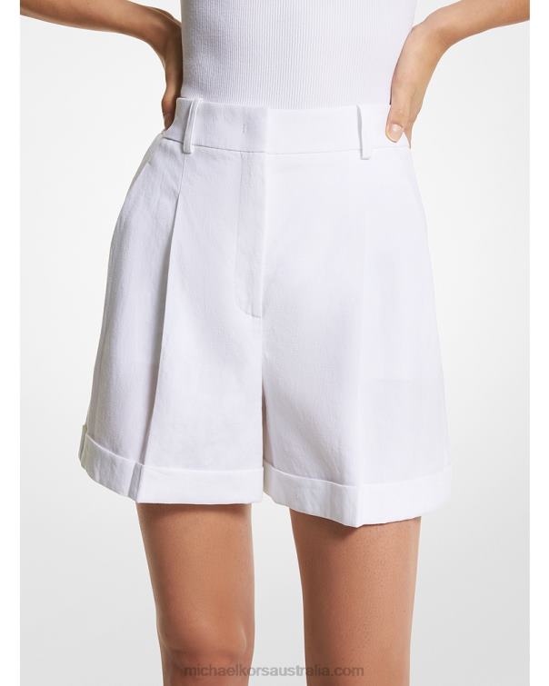 Unisex Optic White 4T06F3448 Collection Linen Pleated Cuff Shorts Michael Kors