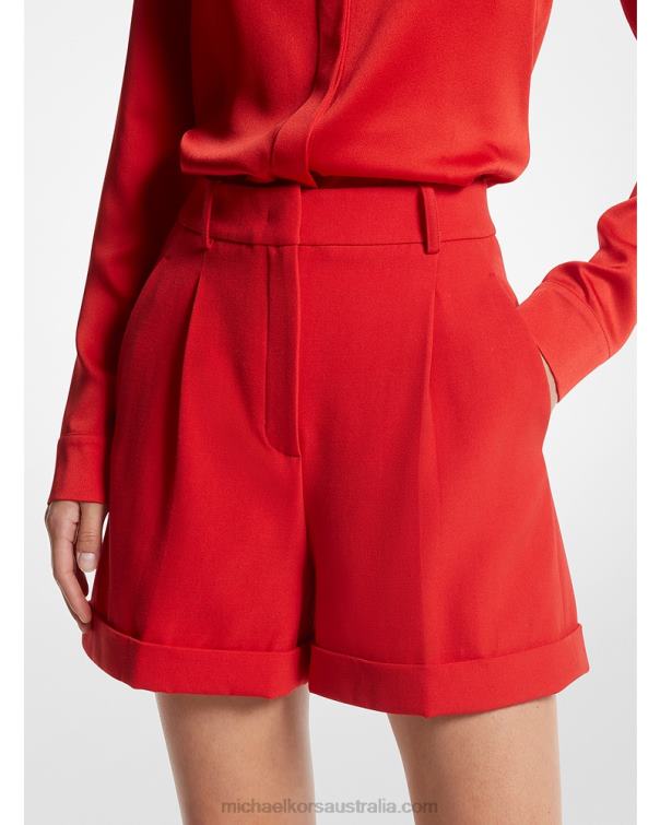 Unisex Poppy 4T06F3483 Collection Wool Gabardine Pleated Cuff Shorts Michael Kors