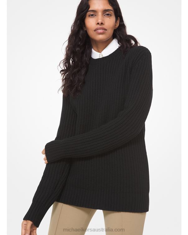 Unisex Black 4T06F3704 Collection Ribbed Cashmere Sweater Michael Kors