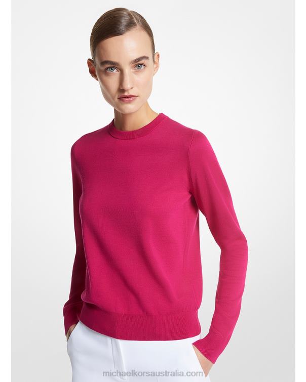 Unisex Fuschia 4T06F3517 Collection Silk Crewneck Sweater Michael Kors