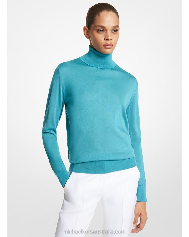 Unisex Turquoise 4T06F3518 Collection Silk Crewneck Sweater Michael Kors