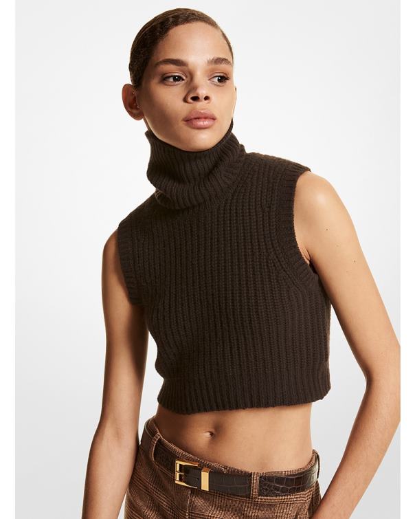 Unisex Chocolate 4T06F3627 Collection Stretch Cashmere Cropped Turtleneck Tank Top Michael Kors