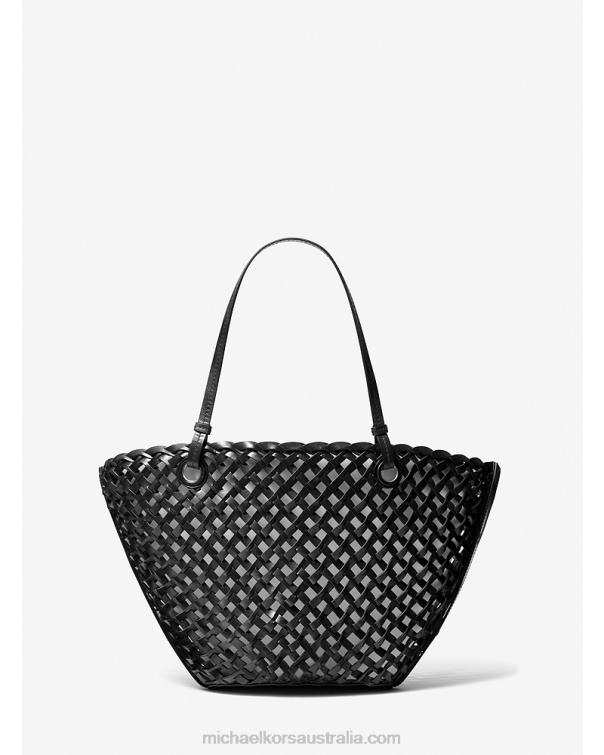 Unisex Black 4T06F3773 Collection Isabella Medium Hand-Woven Leather Tote Bag Michael Kors