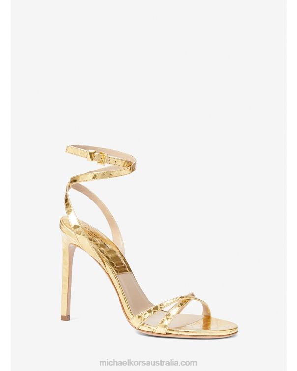 Unisex Gold 4T06F3819 Collection Chrissy Metallic Python Embossed Leather Sandal Michael Kors