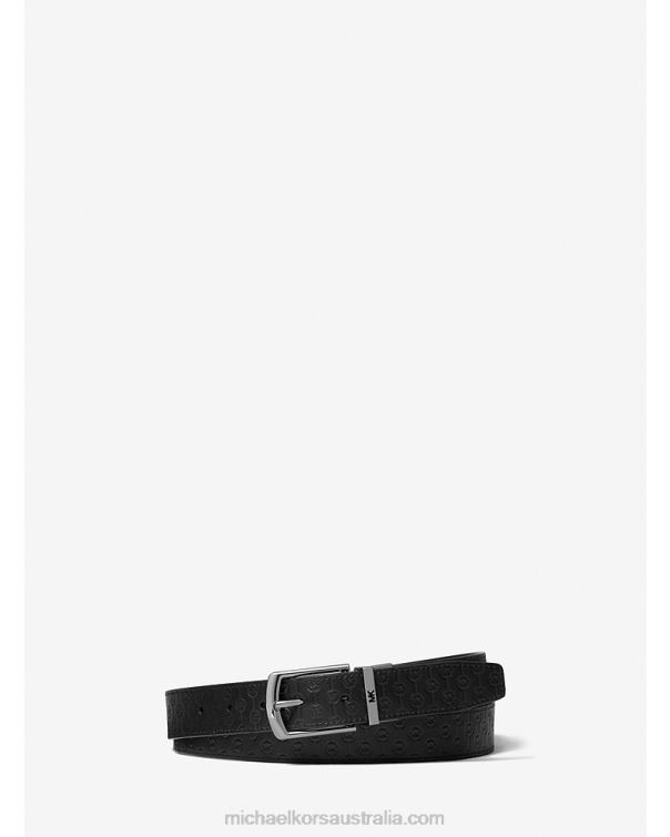 Men Black 4T06F3303 Logo Embossed Leather Belt Michael Kors