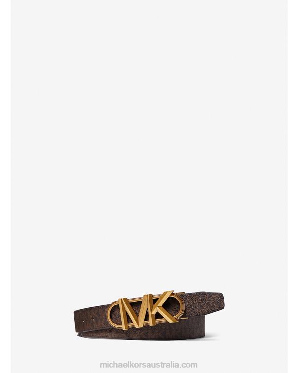 Men Brown/Black 4T06F3305 Logo Belt Michael Kors