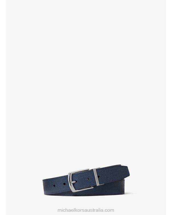 Men Navy/Black 4T06F3333 Crossgrain Leather Belt Michael Kors