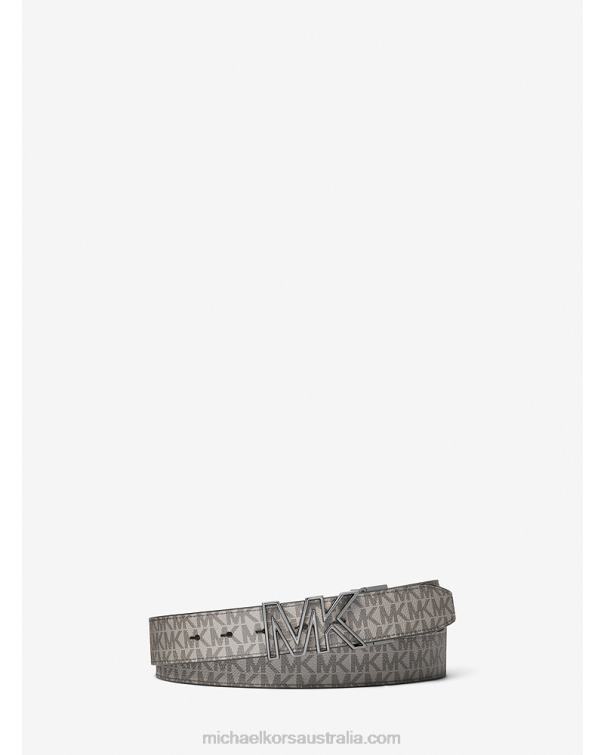 Men Pearl Grey 4T06F3298 Reversible Logo and Faux Leather Belt Michael Kors