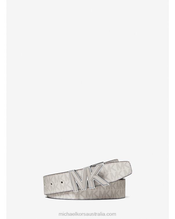 Men Pearl Grey 4T06F3323 Logo Belt Michael Kors