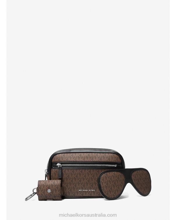 Men Brown/Black 4T06F3339 3-in-1 Logo Travel Gift Set Michael Kors