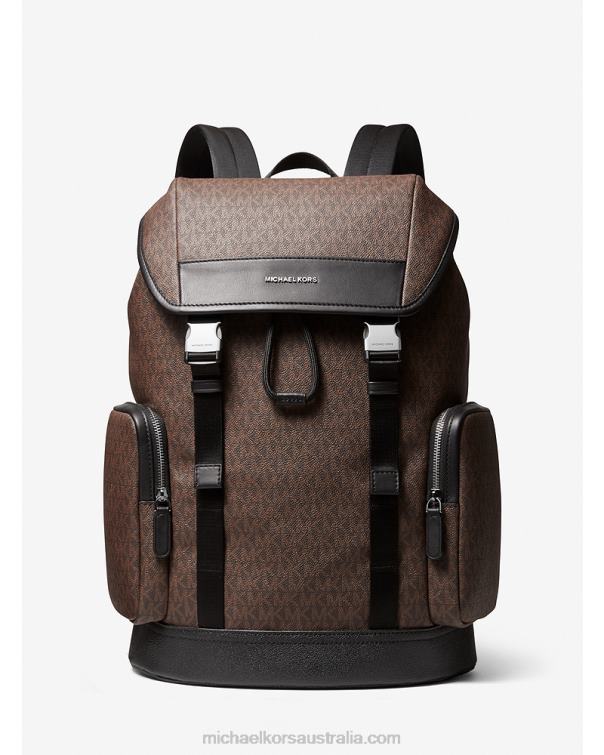 Men Brown/Black 4T06F3161 Hudson Logo Backpack Michael Kors