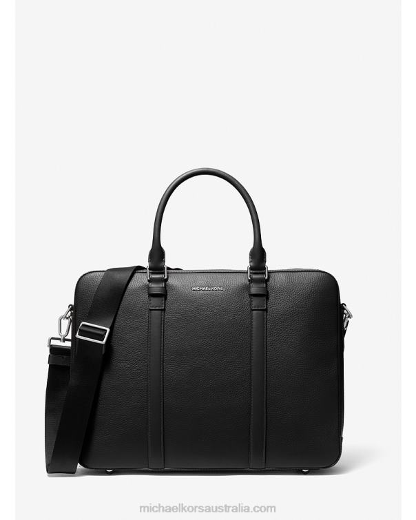 Men Black 4T06F3190 Hudson Logo and Leather Double-Gusset Briefcase Michael Kors