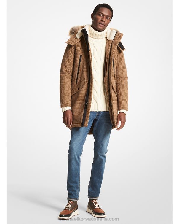 Men Caramel 4T06F2851 Tattersall Woven Parka Michael Kors