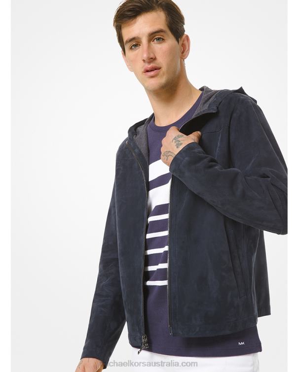 Men Midnight 4T06F2785 Bonded Suede Hooded Jacket Michael Kors