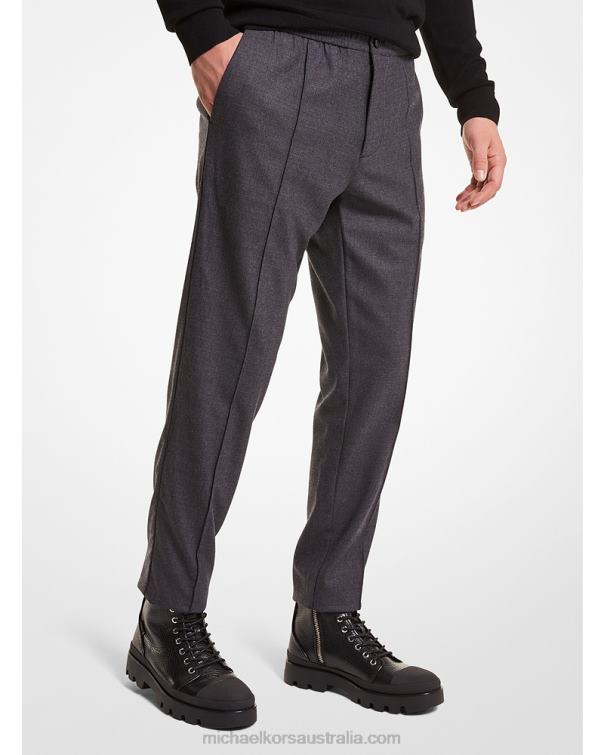 Men Charcoal 4T06F3106 Stretch Wool Flannel Pants Michael Kors