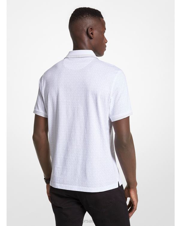 Men White 4T06F2867 Greenwich Logo Print Cotton Jersey Polo Shirt Michael Kors