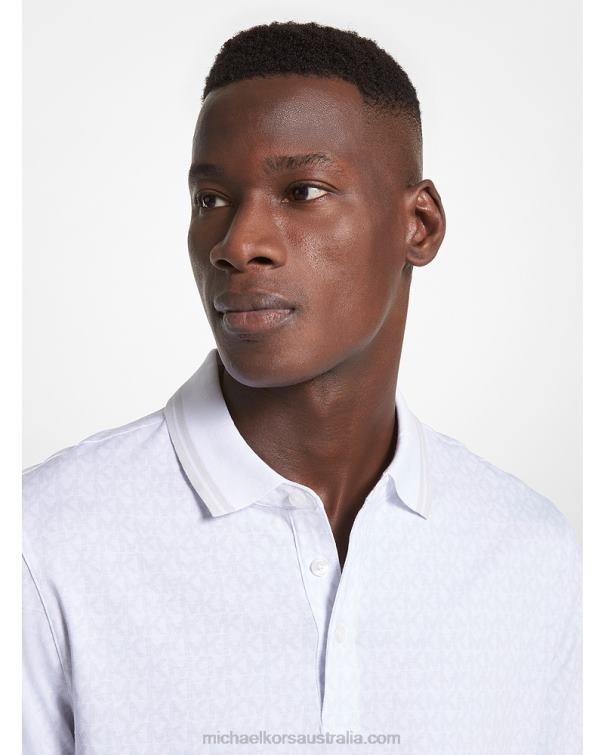 Men White 4T06F2867 Greenwich Logo Print Cotton Jersey Polo Shirt Michael Kors